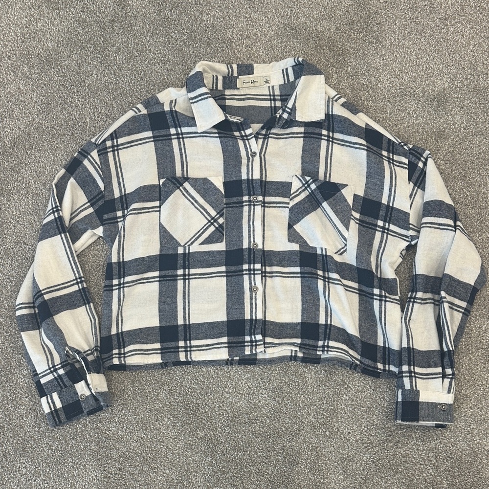 Navy and White Plaid Button Down Shirt